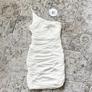 Princess Polly Jocasta White One Shoulder Ruched Mini Dress L